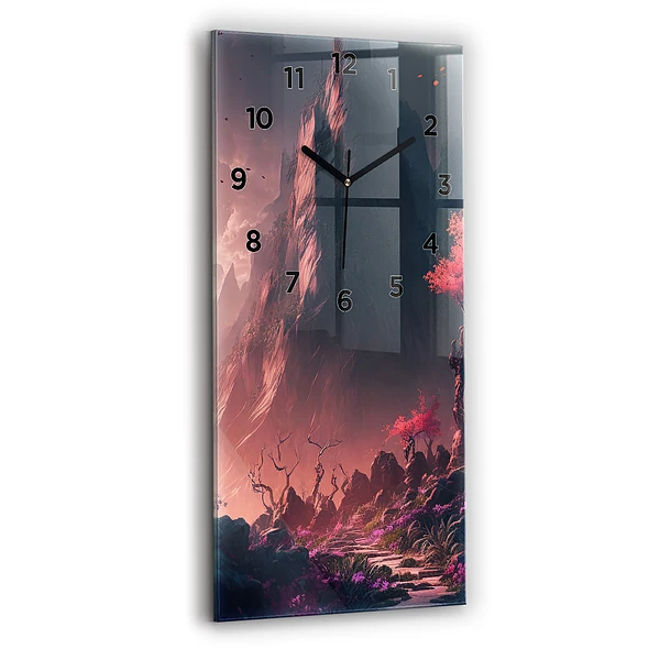 Ceas de sticlă pe perete vertical Pădure și munți magici