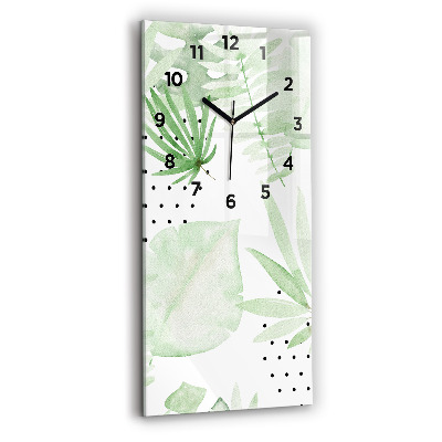 Ceas de sticlă pe perete vertical Frunze verzi