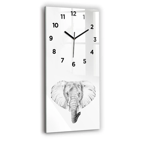Ceas vertical de perete din sticlă Cap de elefant grafic