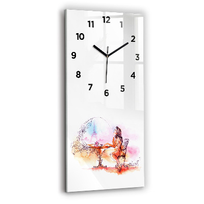 Ceas perete din sticlă dreptunghiular Femeie care bea ceai