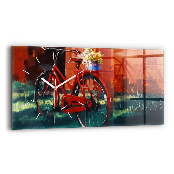 Ceas perete din sticlă orizontale Bicicleta pictata