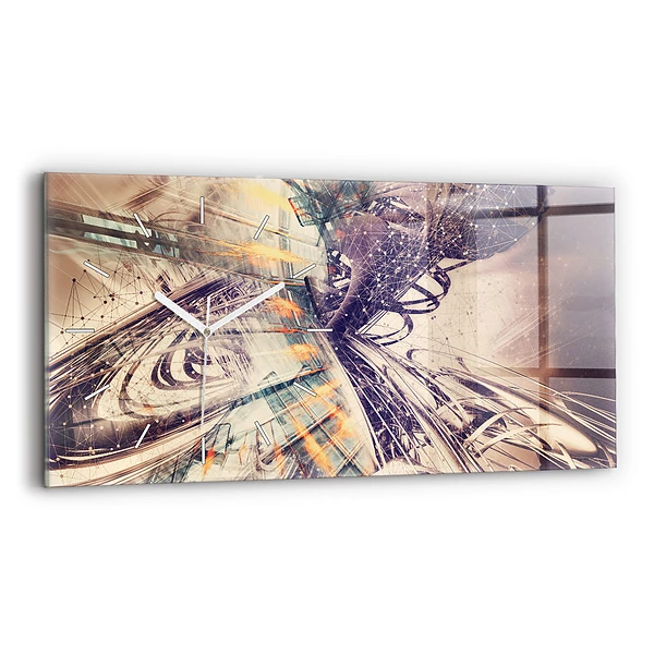 Ceas orizontale de perete din sticlă Mecanism abstract