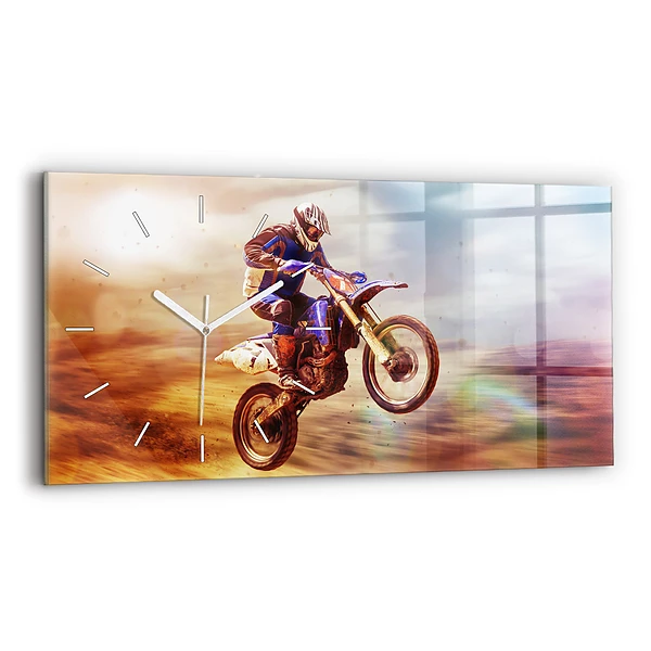 Ceas de sticlă pe perete orizontale Motocross Enduro