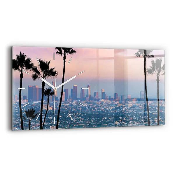 Ceas orizontale de perete din sticlă Apus de soare din Los Angeles