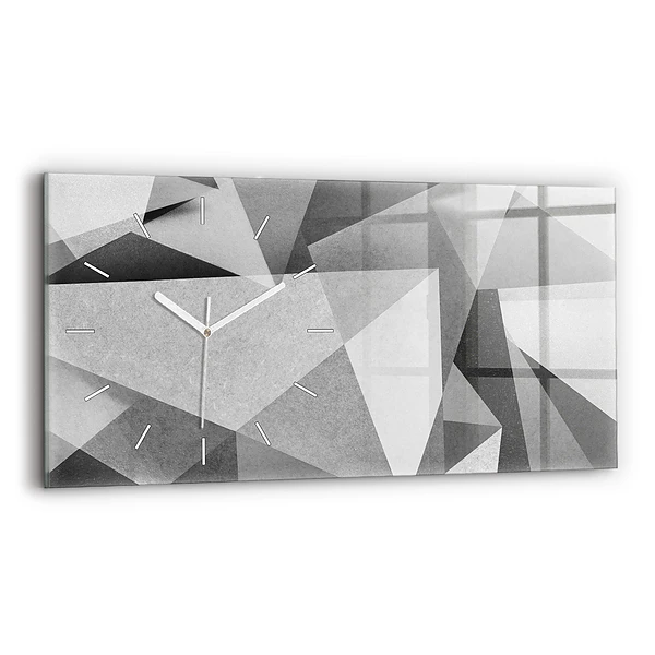 Ceas orizontale de perete din sticlă Abstracție geometrică gri