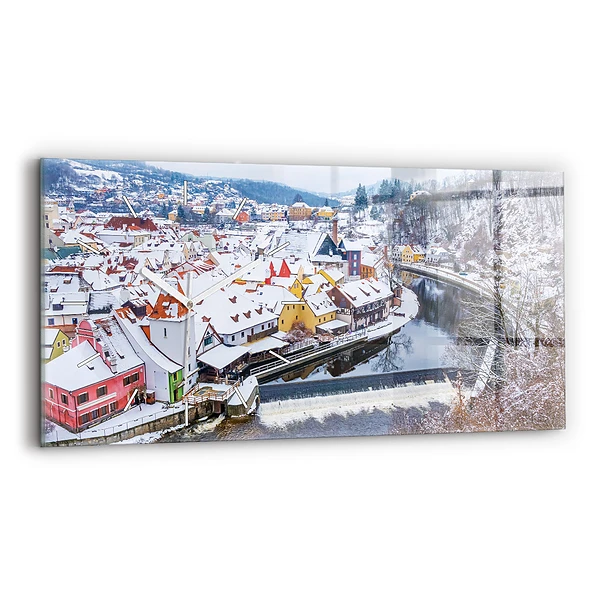 Ceas de sticlă pe perete orizontale Panorama orasului iarna