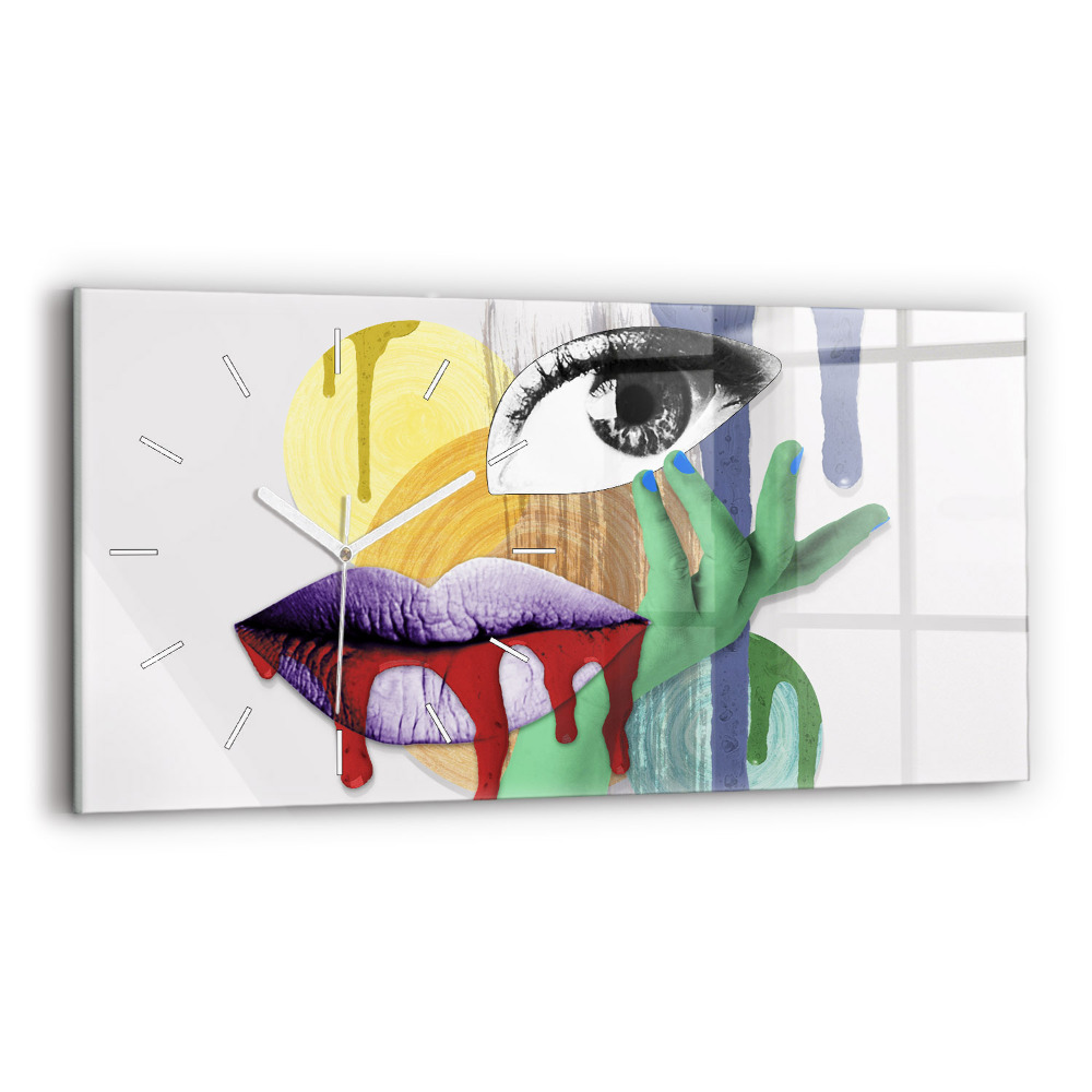 Ceas orizontale de perete din sticlă Colaj suprarealist