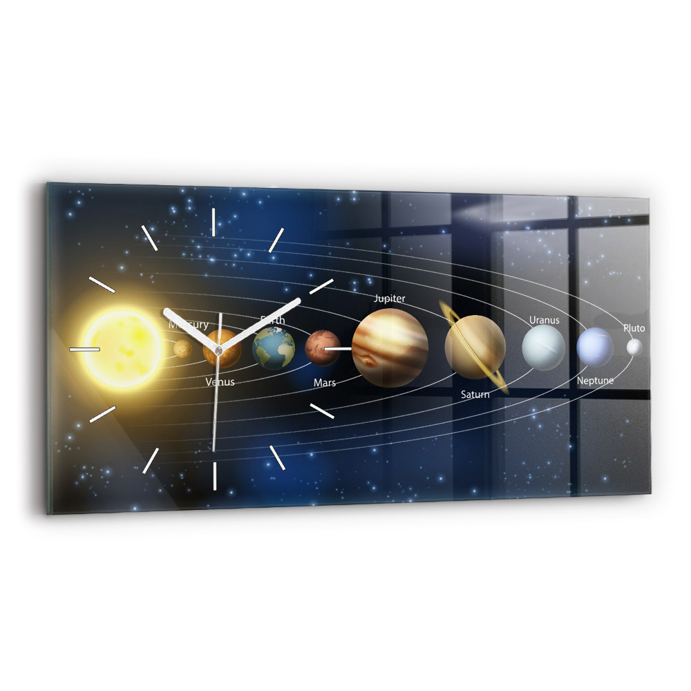 Ceas perete din sticlă orizontale Sistem solar