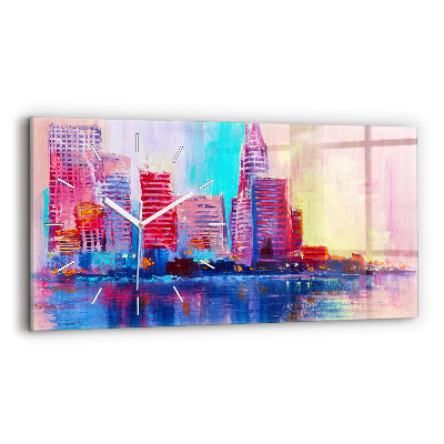 Ceas perete din sticlă orizontale Abstracția zgârie-norilor