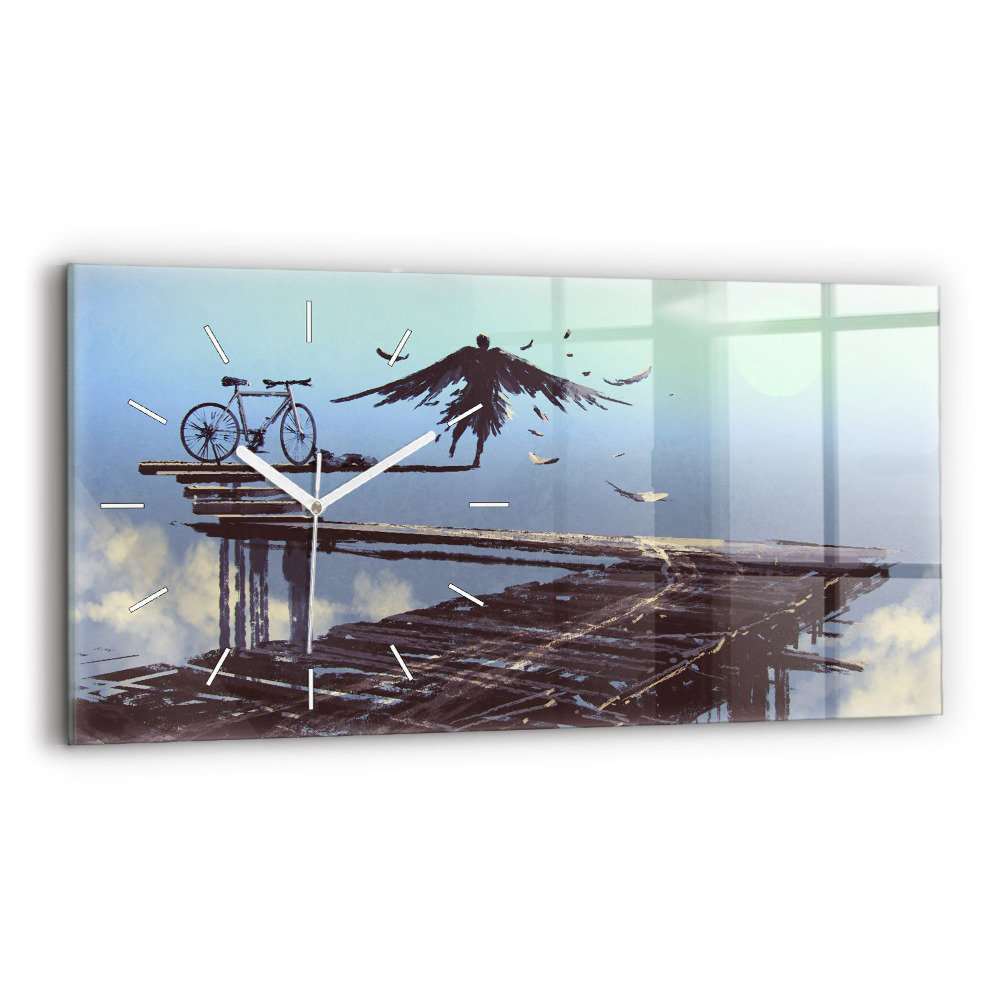 Ceas de sticlă pe perete orizontale Bicicletă Angel