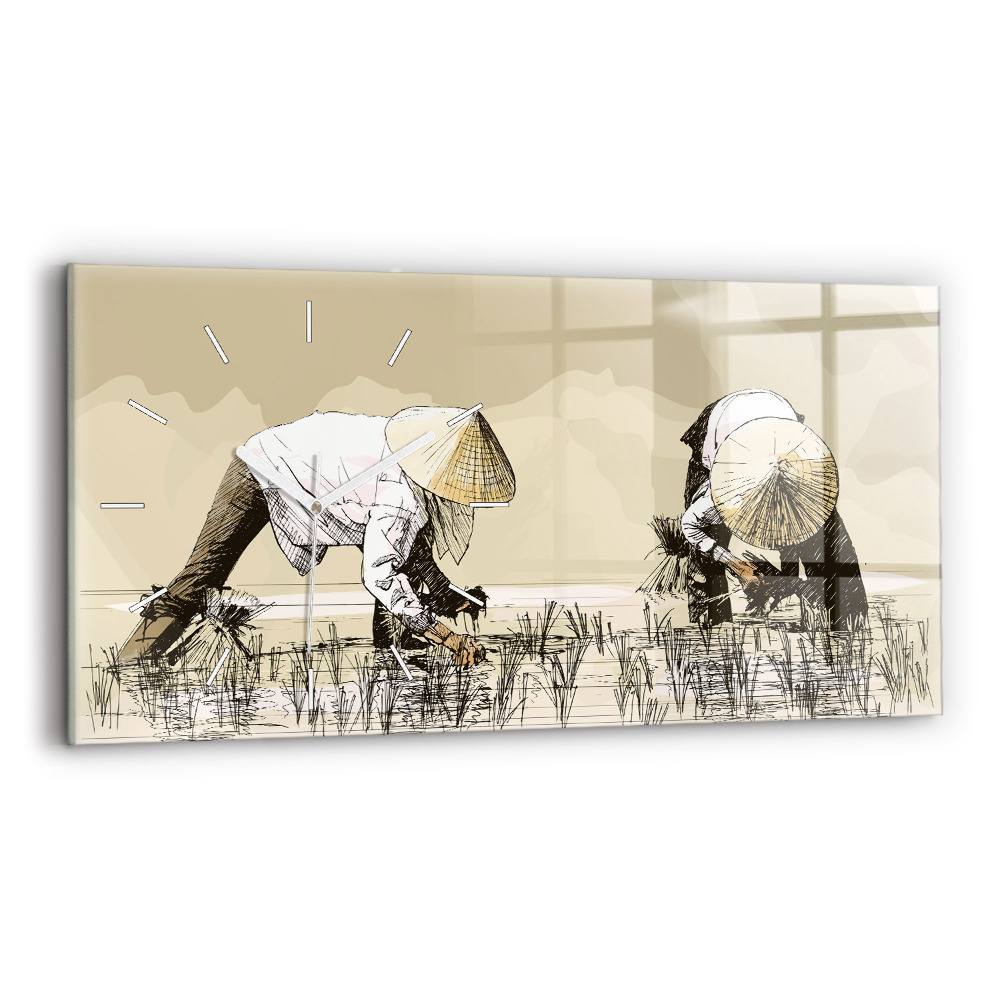 Ceas de sticlă pe perete orizontale Femeie care culege orez