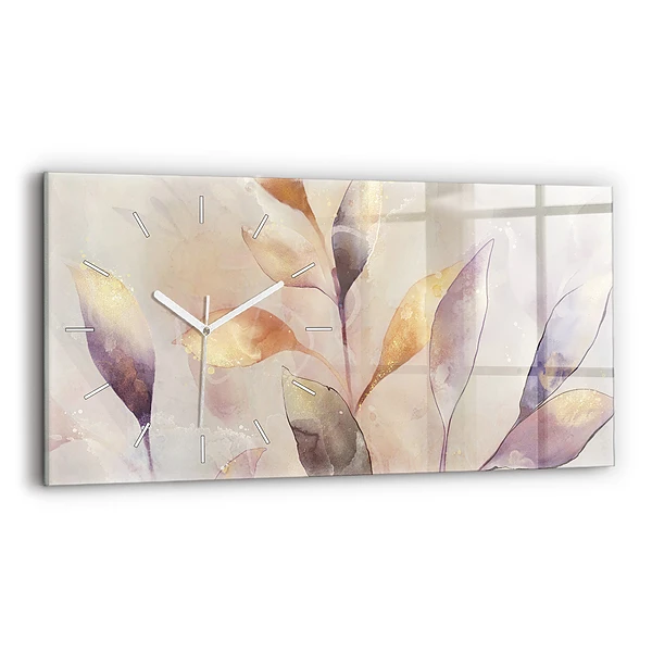 Ceas din sticlă orizontale Frunze boho abstracte