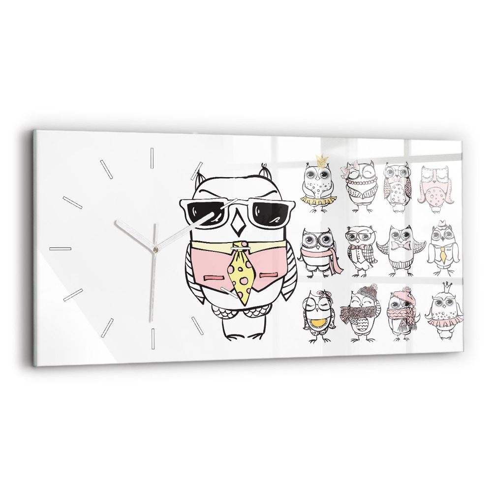 Ceas perete din sticlă orizontale Poster de epocă cu bufnițe