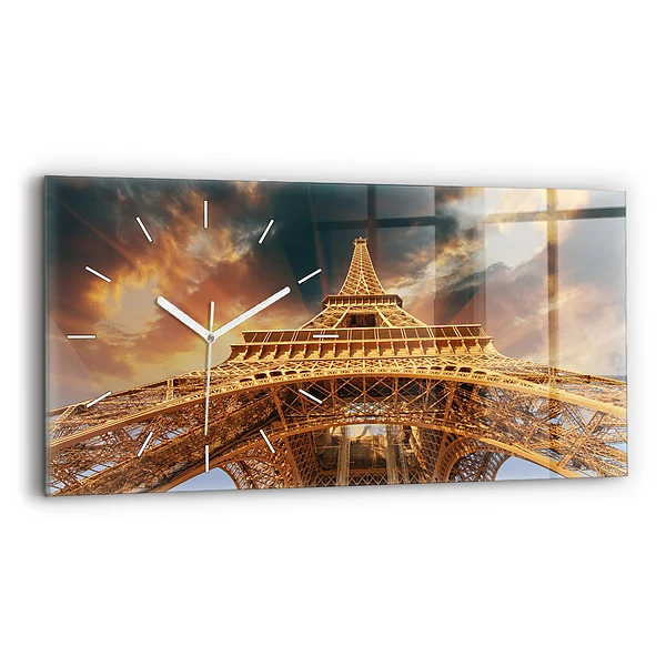 Ceas orizontale de perete din sticlă Turnul Eiffel în lumina soarelui