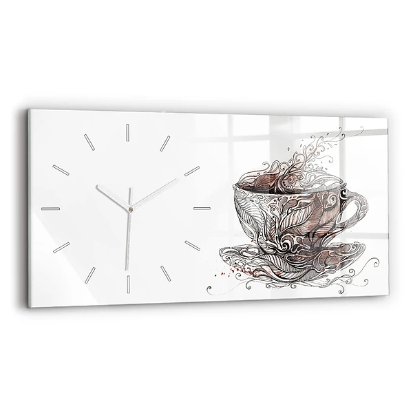 Ceas orizontale de perete din sticlă ceașcă de cafea