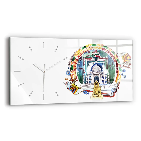 Ceas perete din sticlă orizontale Pictură lui Buddha în templu
