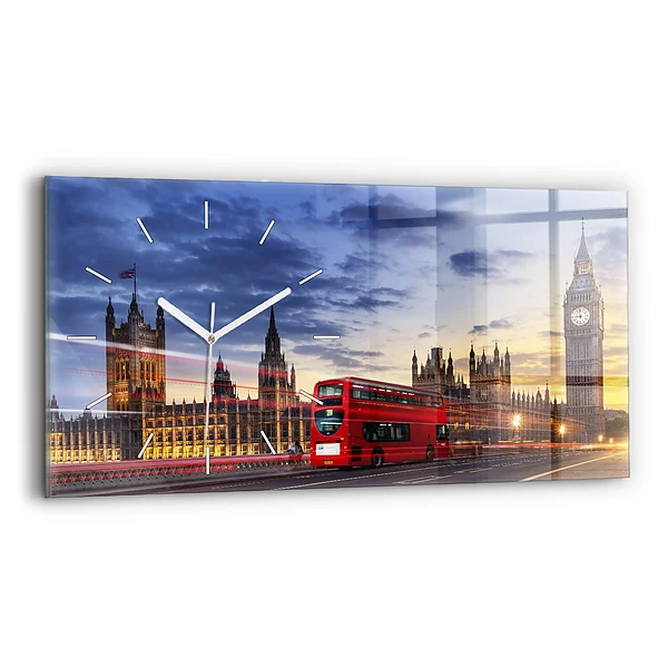 Ceas perete din sticlă orizontale Autobuzul roșu din Londra