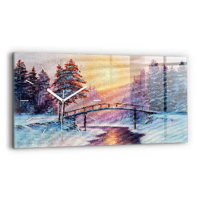 Ceas perete din sticlă orizontale Pom de Crăciun și pod