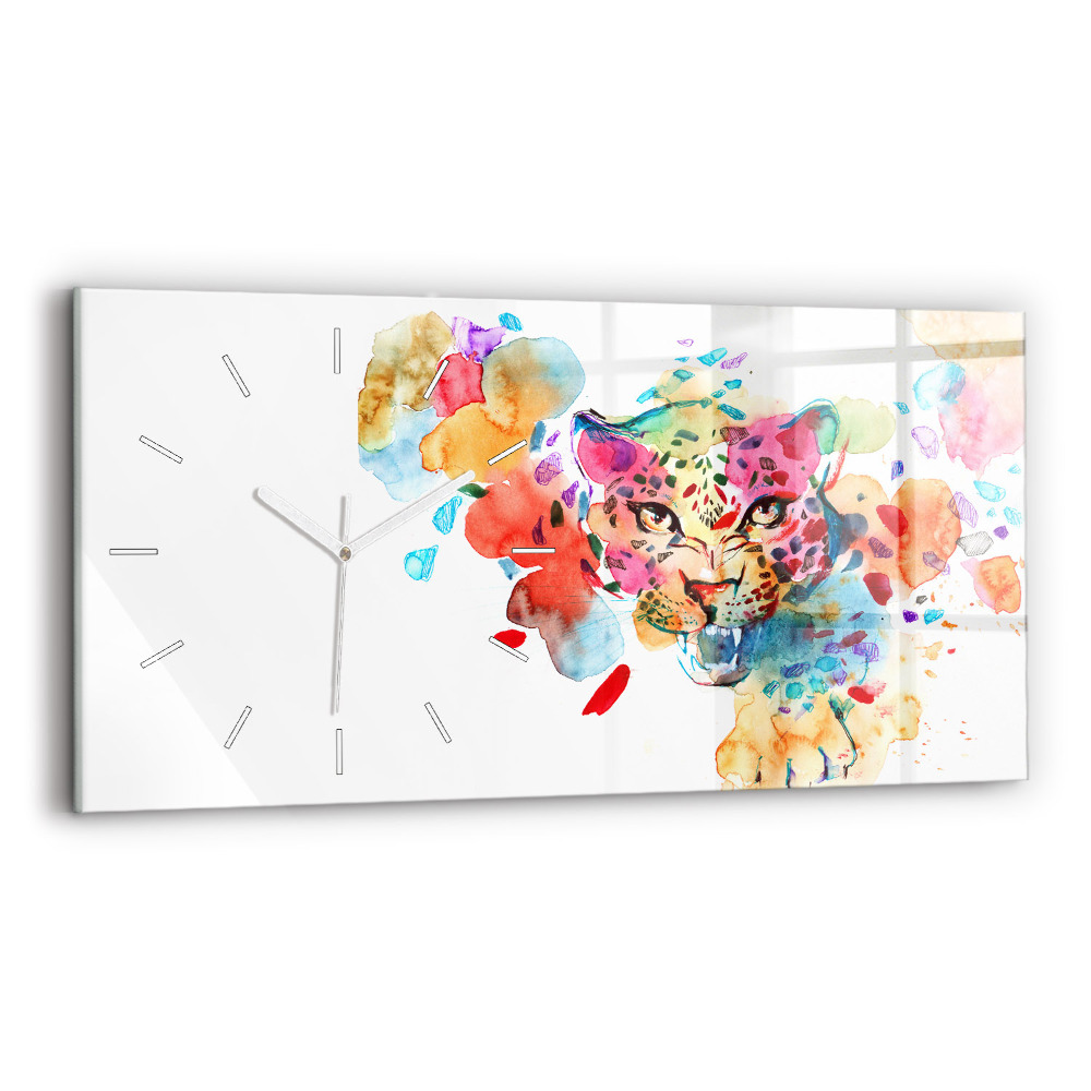 Ceas perete din sticlă orizontale Pisica sălbatică abstractă