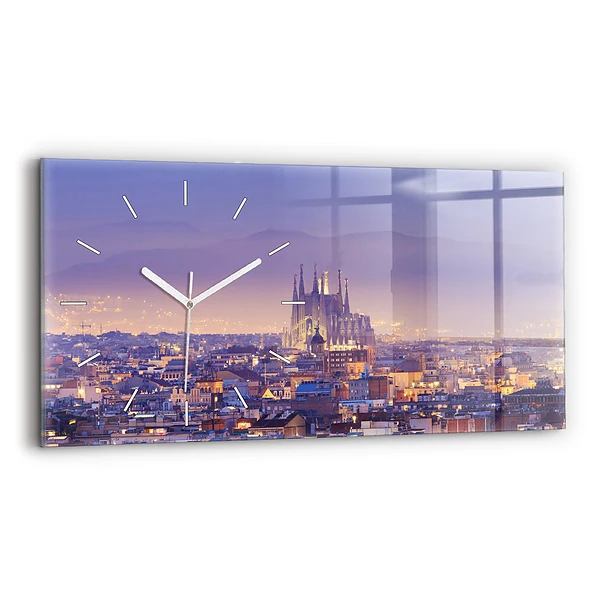 Ceas de sticlă pe perete orizontale Vedere spre Barcelona