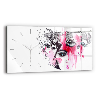 Ceas de sticlă pe perete orizontale Abstracție cu multe chipuri