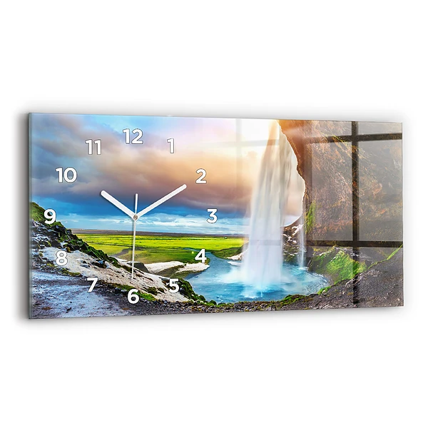 Ceas orizontale de perete din sticlă Cascada în Islanda