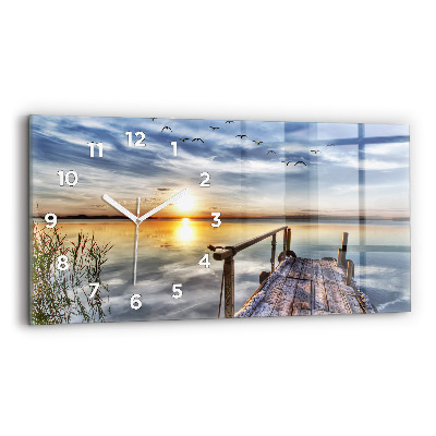Ceas de sticlă pe perete orizontale Lacul Apus de soare