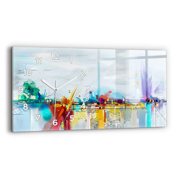 Ceas orizontale de perete din sticlă Peisaj abstract de ulei