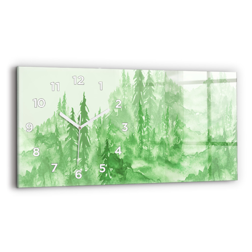 Ceas din sticlă orizontale Pictură verde de pădure
