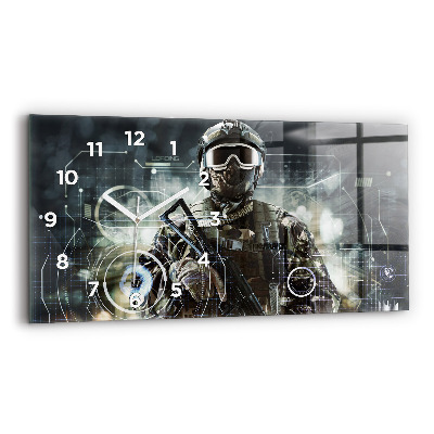 Ceas de sticlă pe perete orizontale Soldat cu o armă