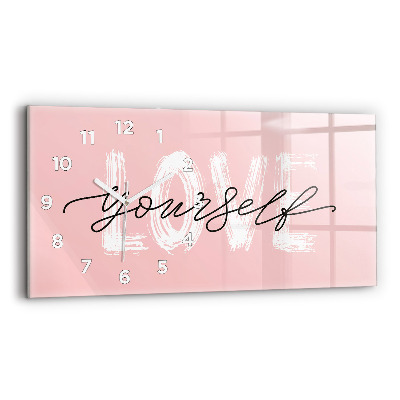 Ceas din sticlă orizontale Inscripție Iubește-te pe tine însuți