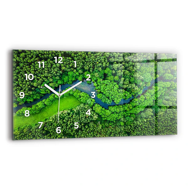 Ceas perete din sticlă orizontale Râu în pădure