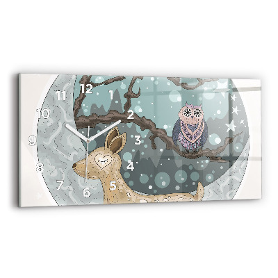 Ceas orizontale de perete din sticlă Animale nocturne Luna