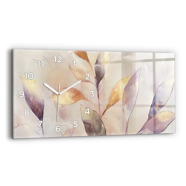 Ceas din sticlă orizontale Frunze boho abstracte