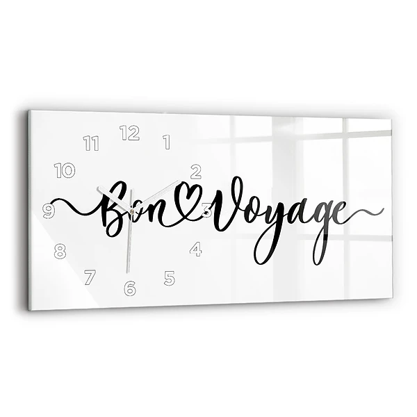 Ceas de sticlă pe perete orizontale Bon voyage inscripție