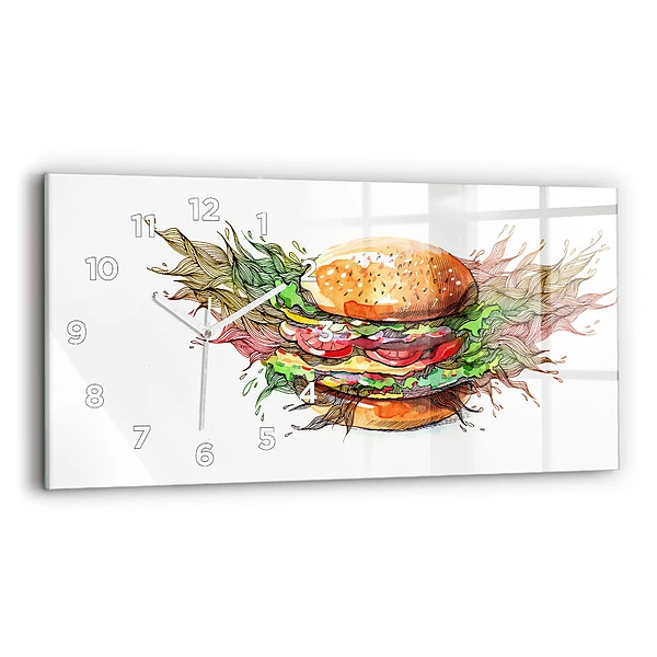 Ceas de sticlă pe perete orizontale Burger cu brânză XXL