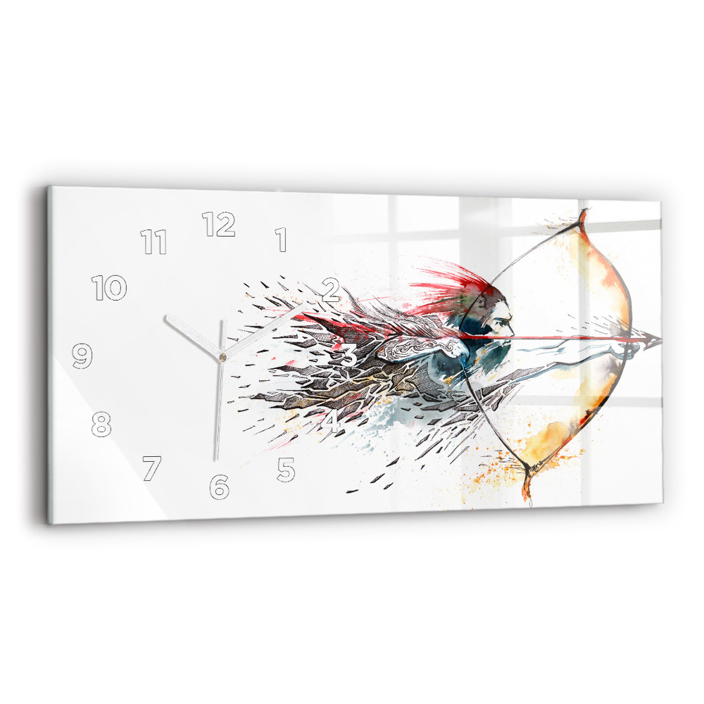 Ceas orizontale de perete din sticlă Un războinic în timpul vânătorii