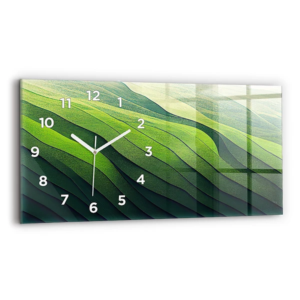 Ceas orizontale de perete din sticlă Câmpuri verzi abstracte