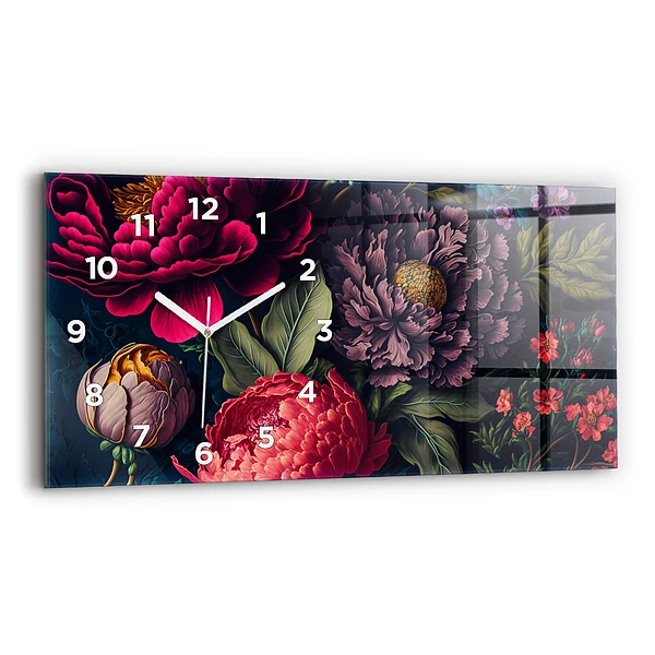 Ceas perete din sticlă orizontale Buchet de flori vintage