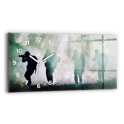 Ceas orizontale de perete din sticlă Soldații armatei în pădure