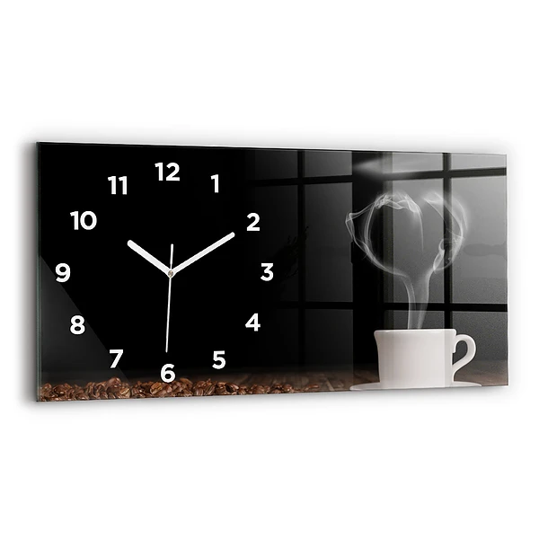 Ceas din sticlă orizontale O ceașcă de cafea fierbinte