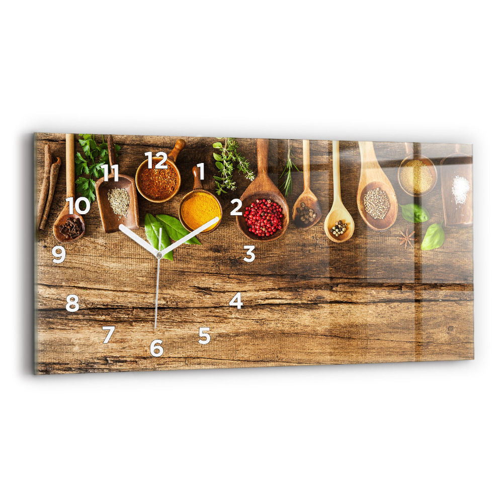 Ceas orizontale de perete din sticlă Linguri de condimente