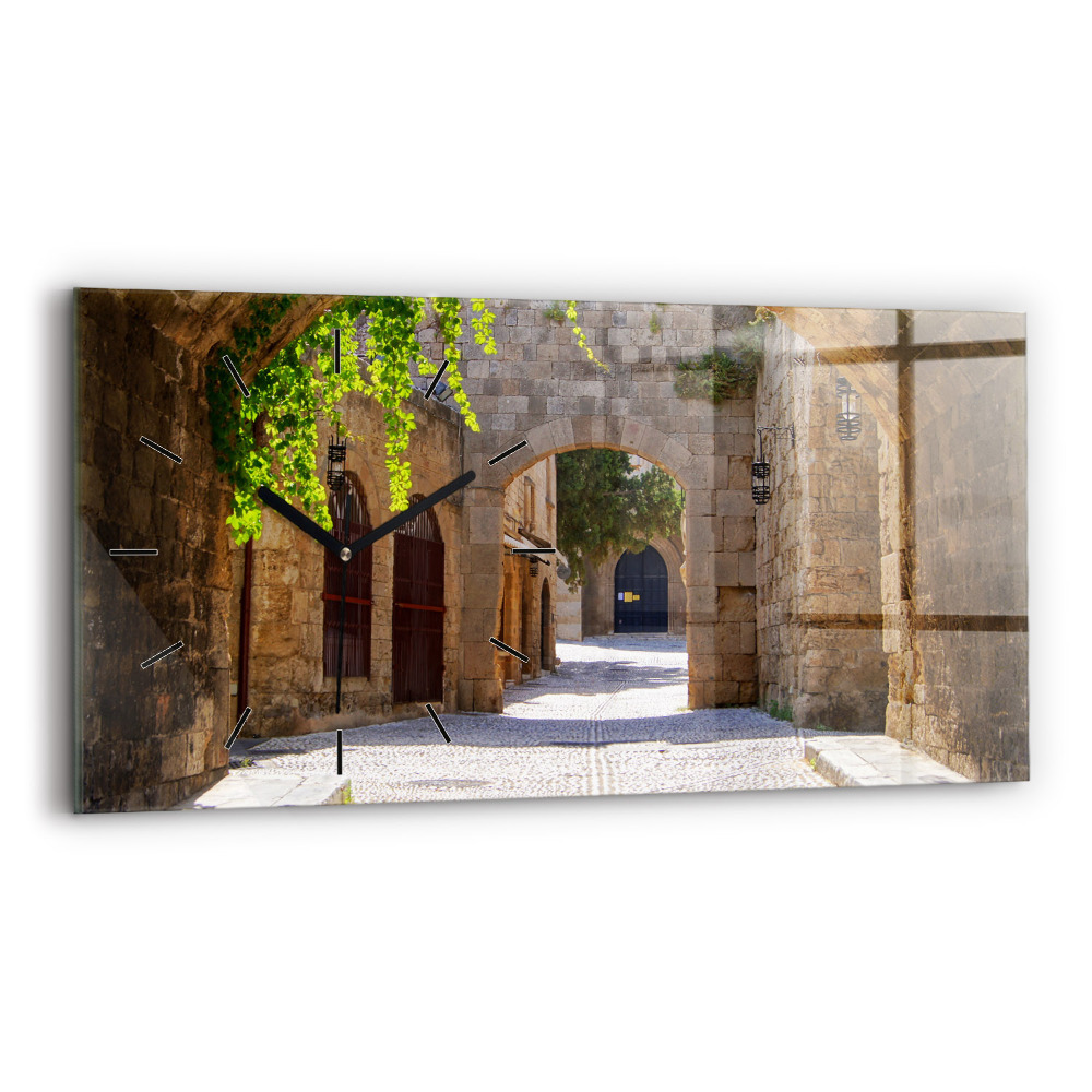 Ceas orizontale de perete din sticlă Stradă pitorească din Rodos