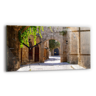 Ceas orizontale de perete din sticlă Stradă pitorească din Rodos