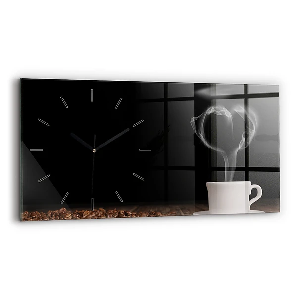 Ceas din sticlă orizontale O ceașcă de cafea fierbinte