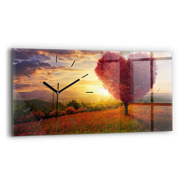 Ceas orizontale de perete din sticlă Arborele inimii iubirii