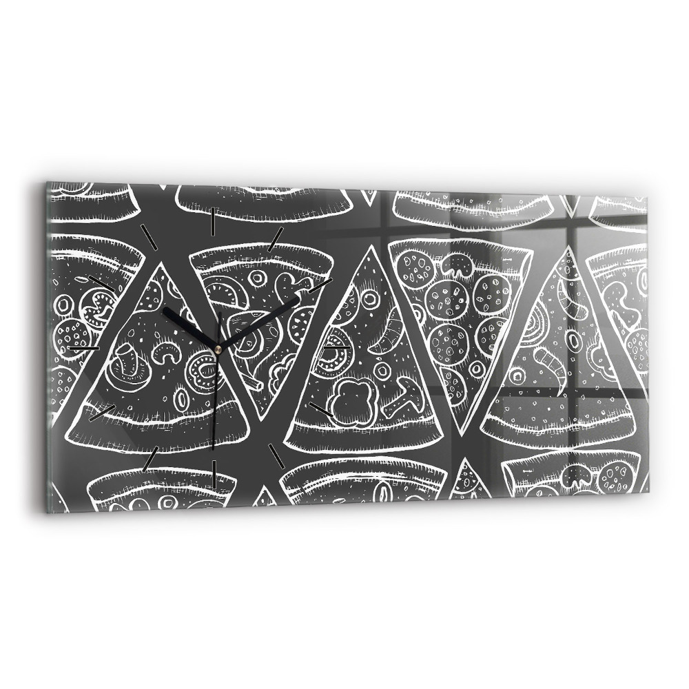 Ceas orizontale de perete din sticlă Pizza pictata