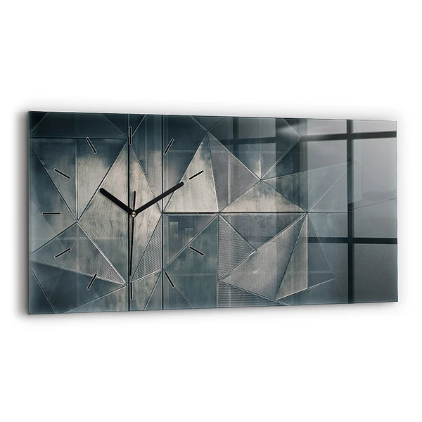 Ceas de sticlă pe perete orizontale Triunghiuri abstracte metalice