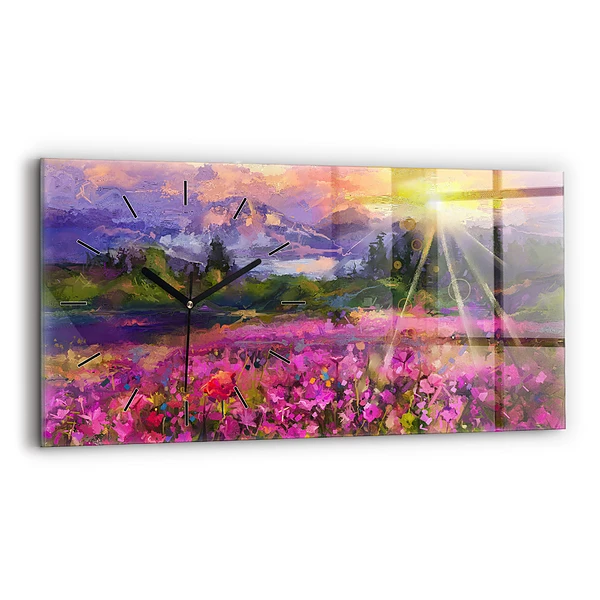 Ceas orizontale de perete din sticlă Peisaj al naturii și florilor