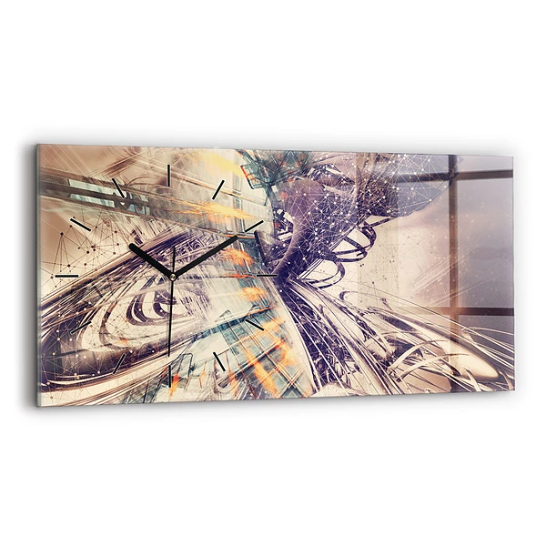 Ceas orizontale de perete din sticlă Mecanism abstract
